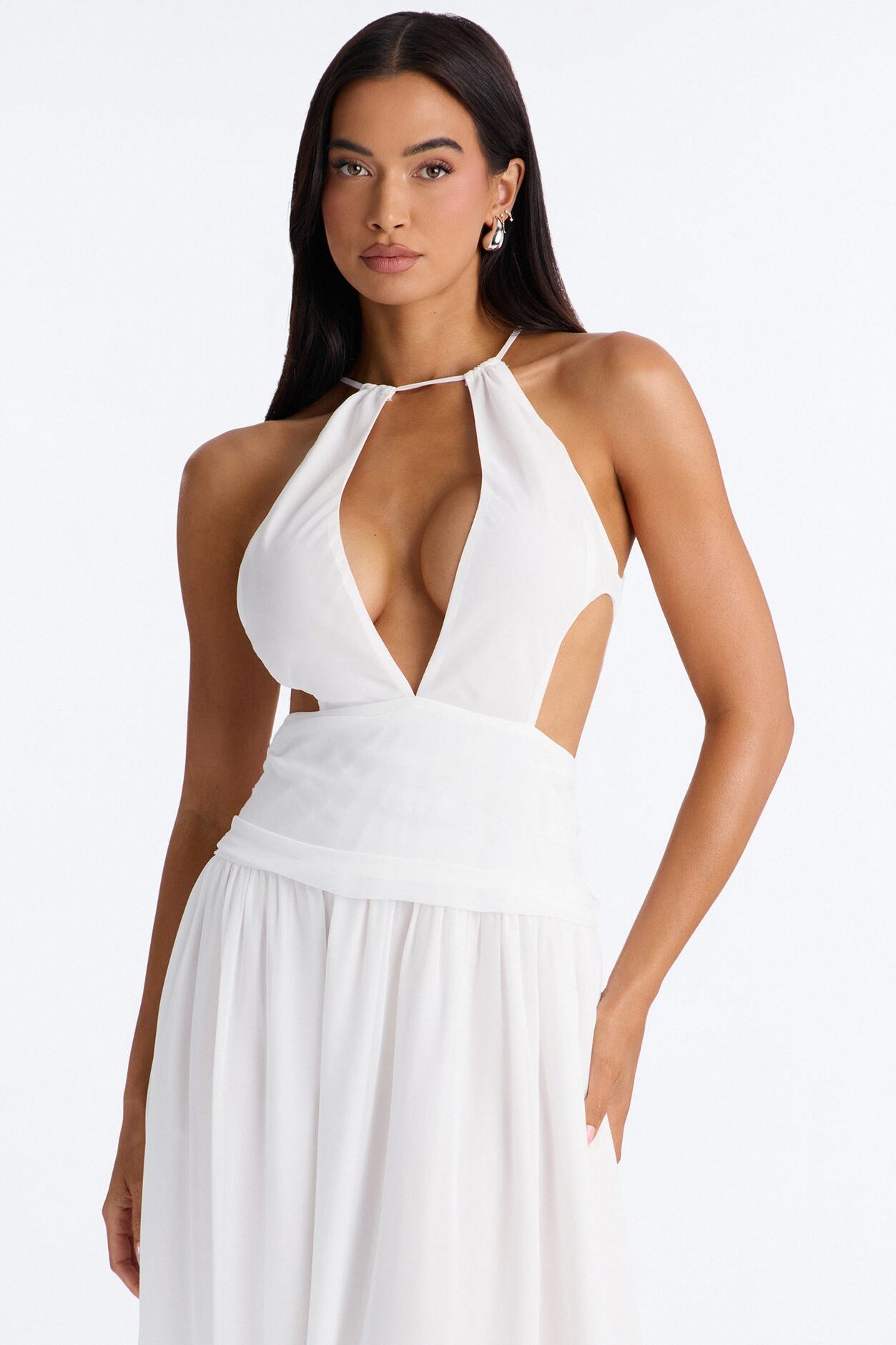 Zoe Drop Waist Chiffon Maxi Dress - White