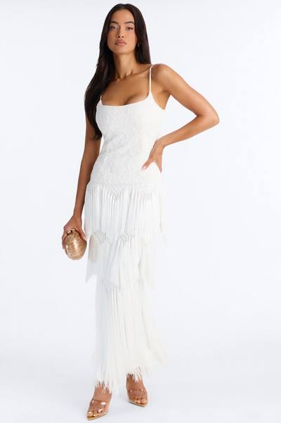 Elsa Fringe Lace Maxi Dress - White