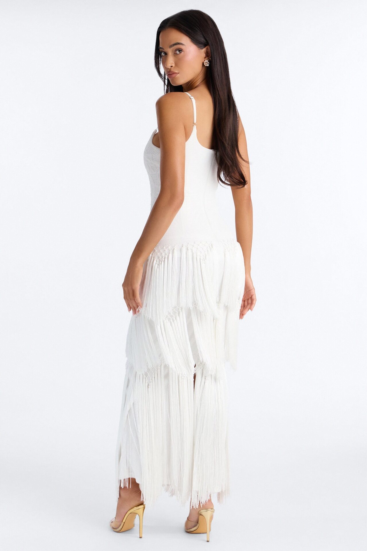 Elsa Fringe Lace Maxi Dress - White