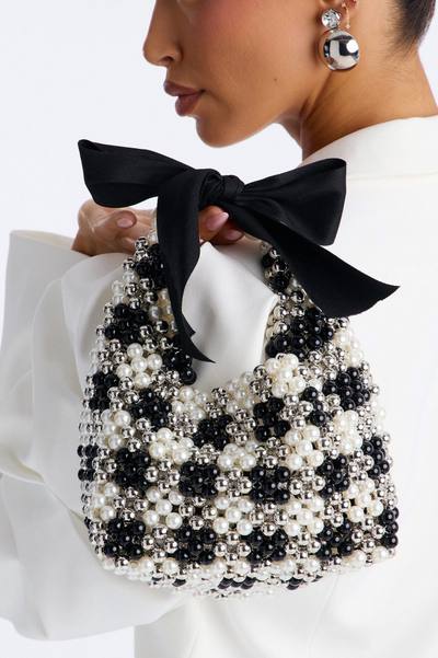Queen's Gambit Beaded Crossbody Handbag - Black/White