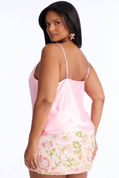 Barely There Cowl Neck Satin Cami Top - Pink