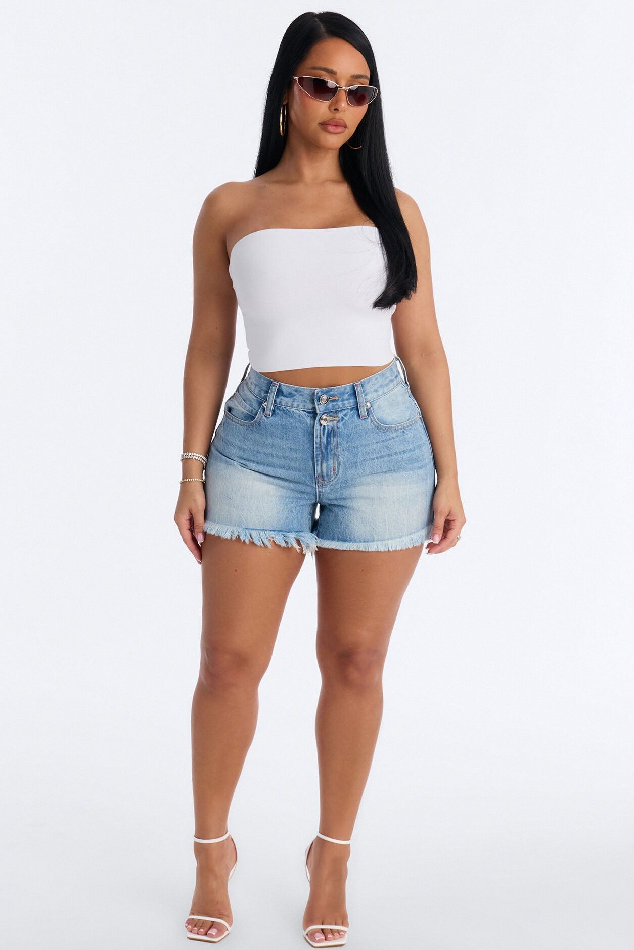 Time Again Cut Off Fray Denim Shorts - Medium Wash