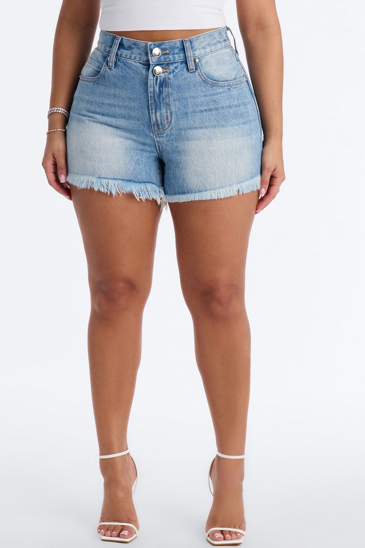 Time Again Cut Off Fray Denim Shorts - Medium Wash