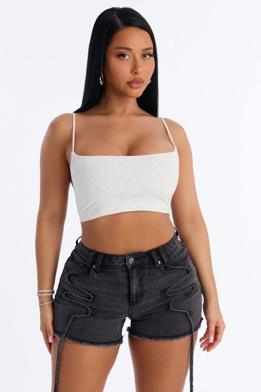Alexa Everyday Double Layered Cropped Cami Top - Grey