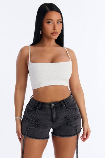 Alexa Everyday Double Layered Cropped Cami Top - Grey