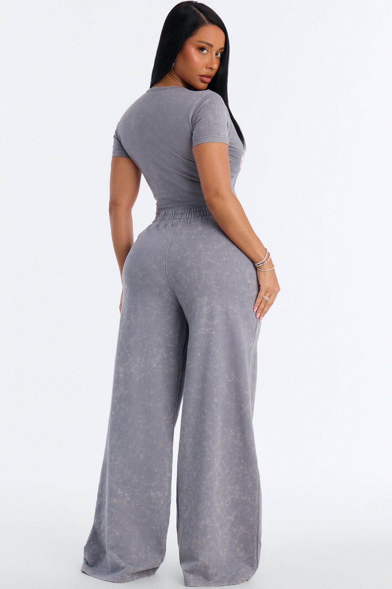 Riders Club V-Neck French Terry Jogger Set - Charcoal