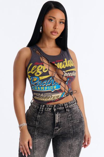Legendary Speedway Lace Up Tank Top - Grey