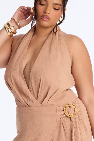 Drift With Me Halter Airflow Jumpsuit - Tan