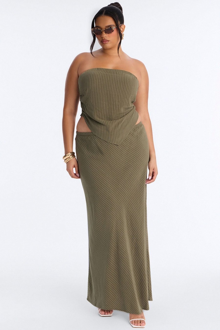 Carolina Linen Pinstripe Maxi Skirt Set - Blue
