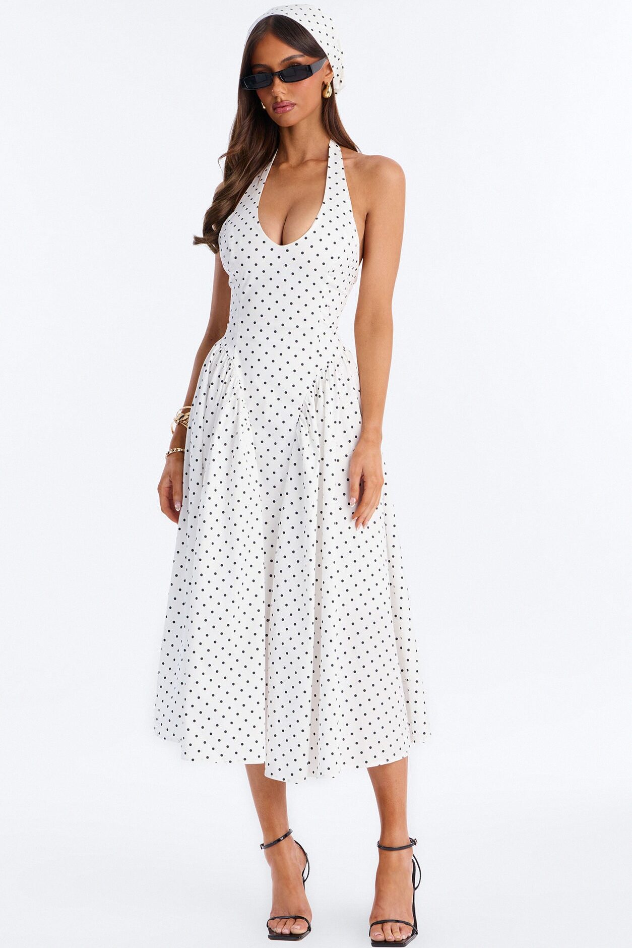 Mara Corset Polka Dot Midi Dress - White/Black