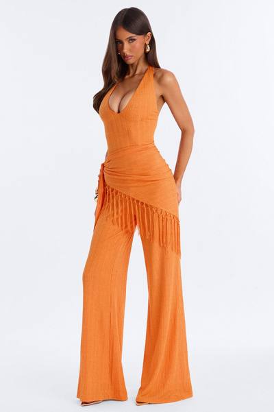 Too Chic Jumpsuit And Waist Scarf Set - Orange