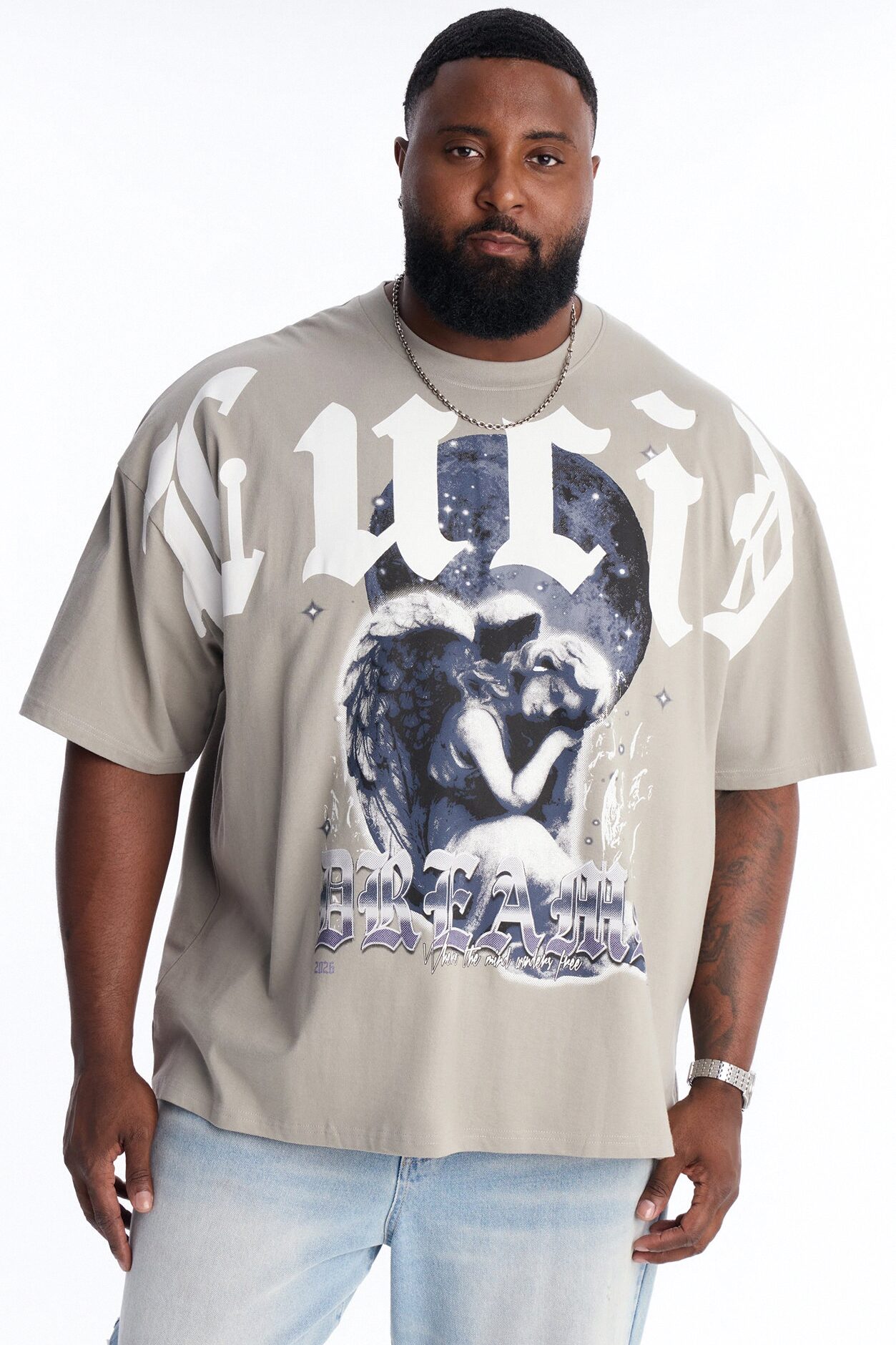 Angelic Lucid Dreams Oversized Short Sleeve Tee - Grey