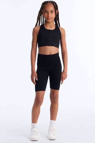 Mini Sully Seamless Ribbed Biker Short Set - Black