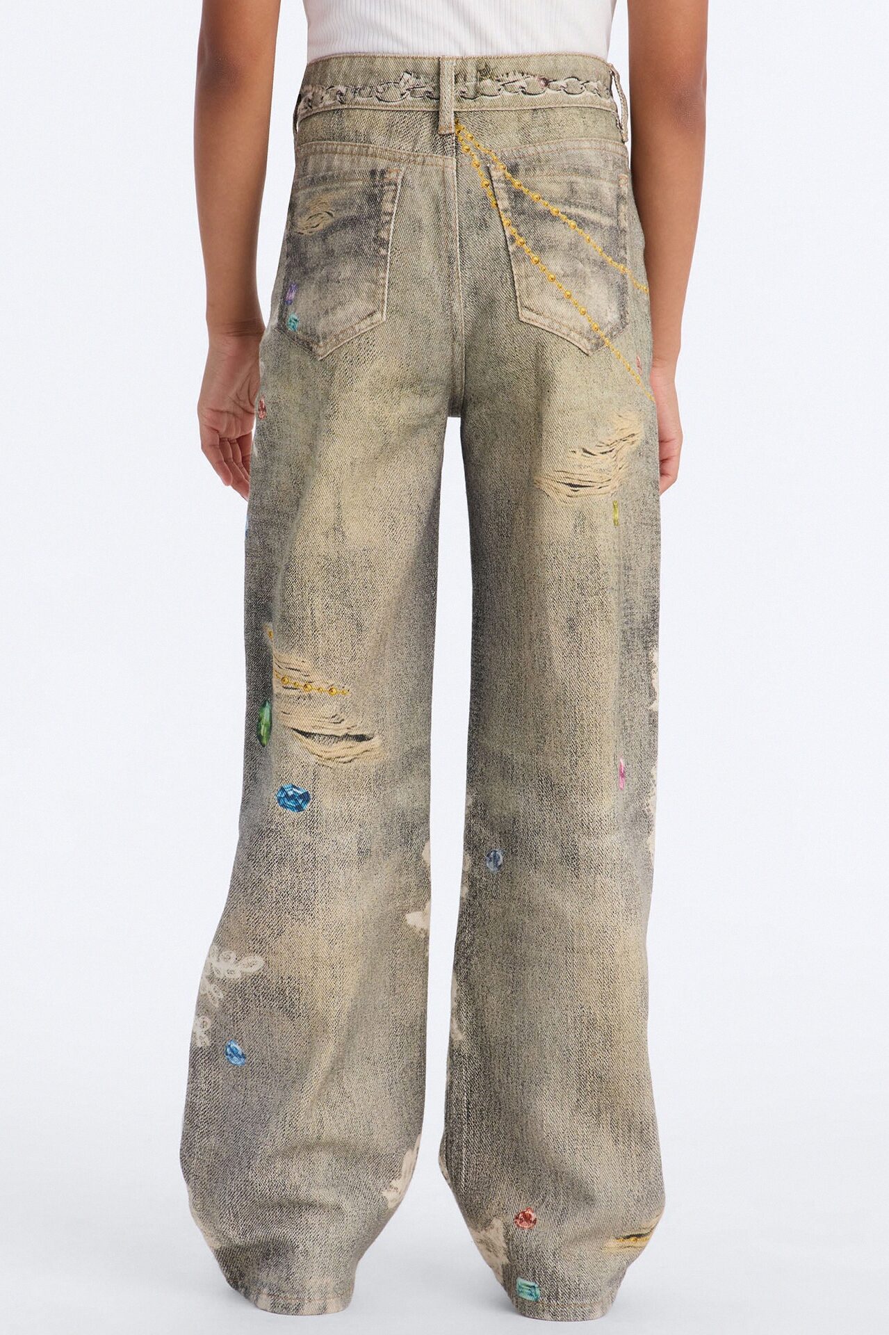 Mini Fancy Pearls Printed Jeans - Multi Color