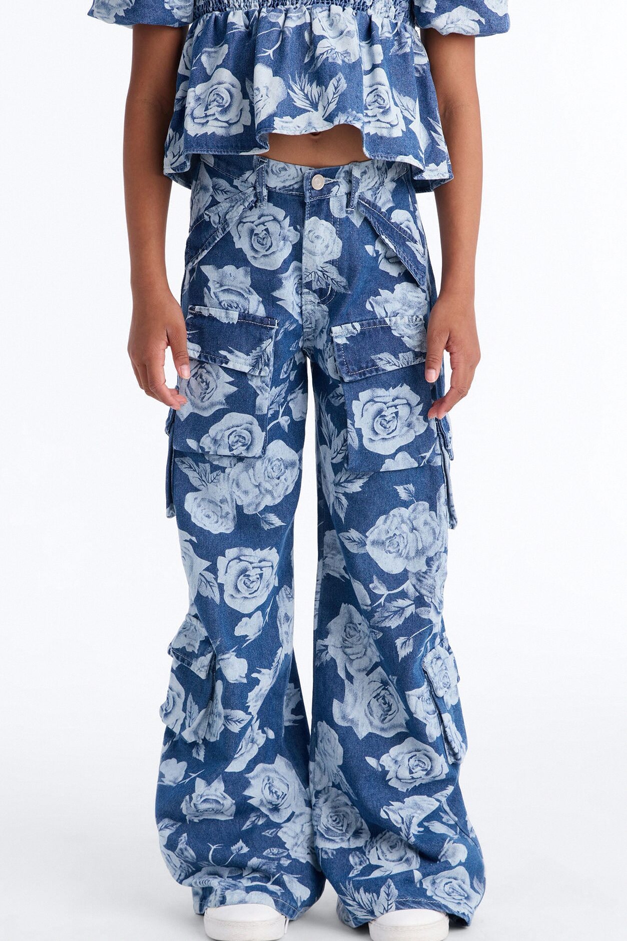 Mini Means Everything To Me Printed Cargo Jeans - Blue