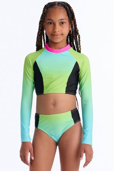 Mini Ariah Long Sleeve 2 Piece Swimsuit - Blue/combo