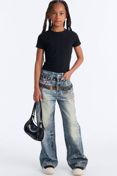Mini Linked Up Printed Wide Leg Jeans - Medium Wash