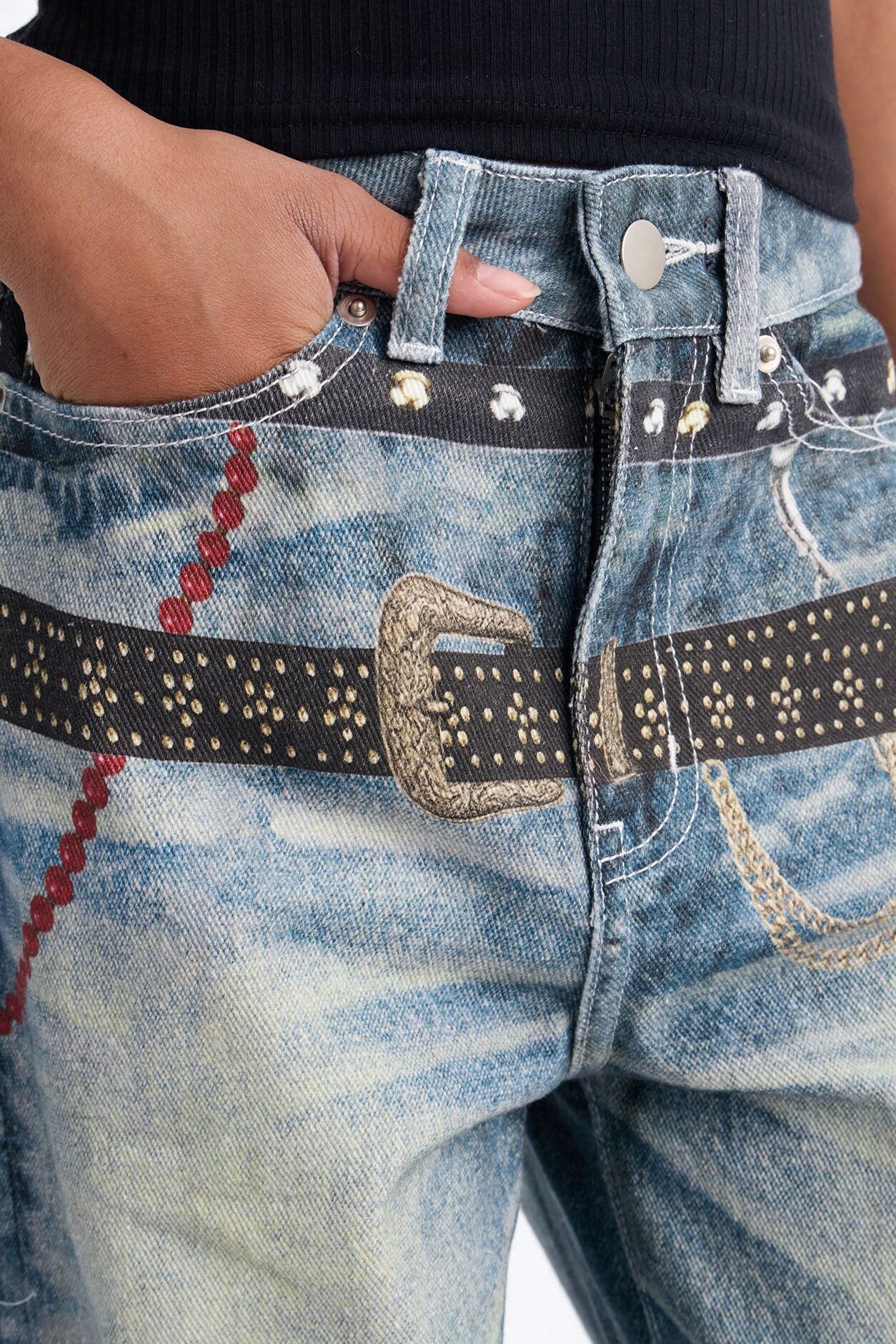 Mini Linked Up Printed Wide Leg Jeans - Medium Wash