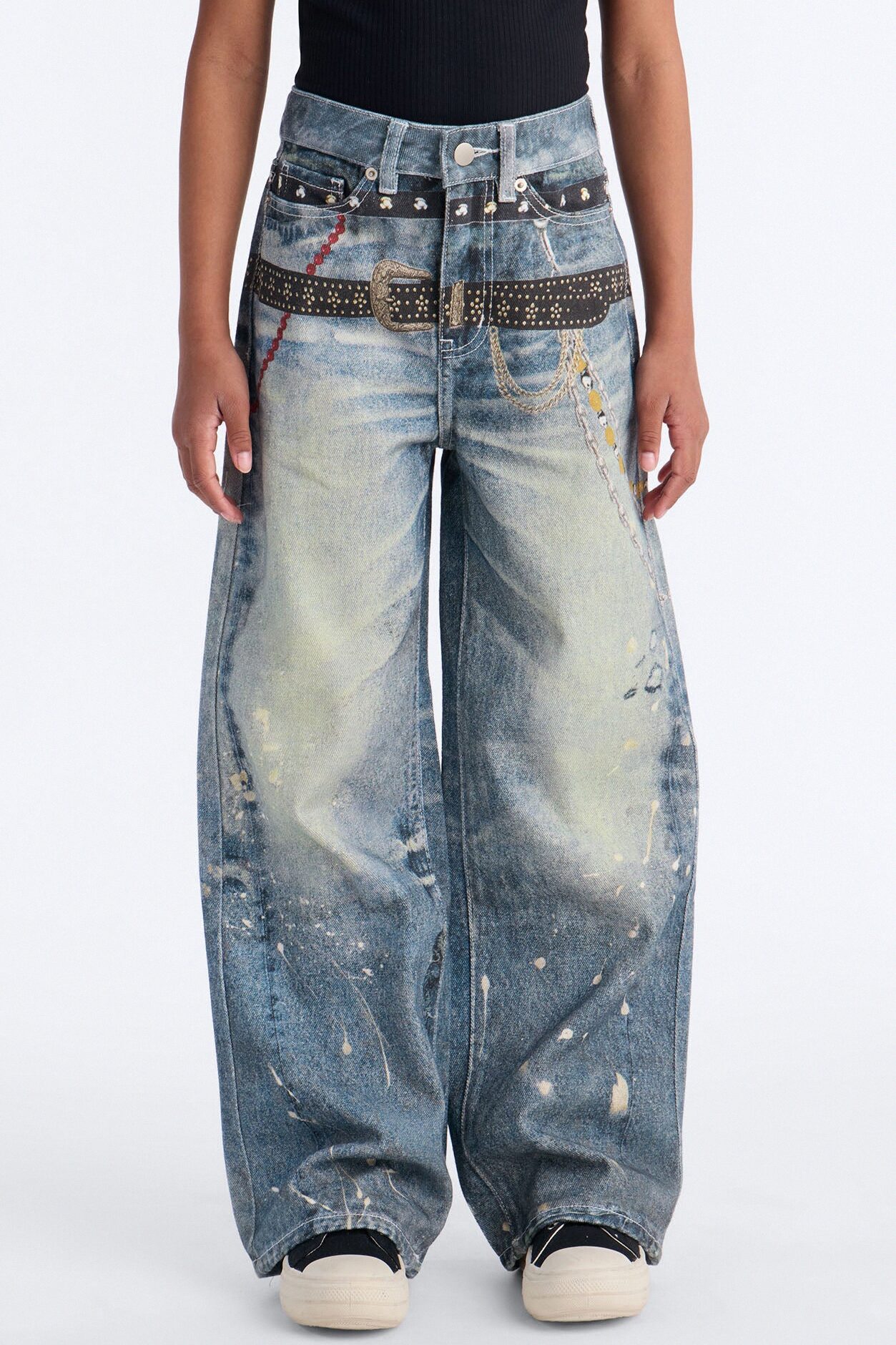 Mini Linked Up Printed Wide Leg Jeans - Medium Wash