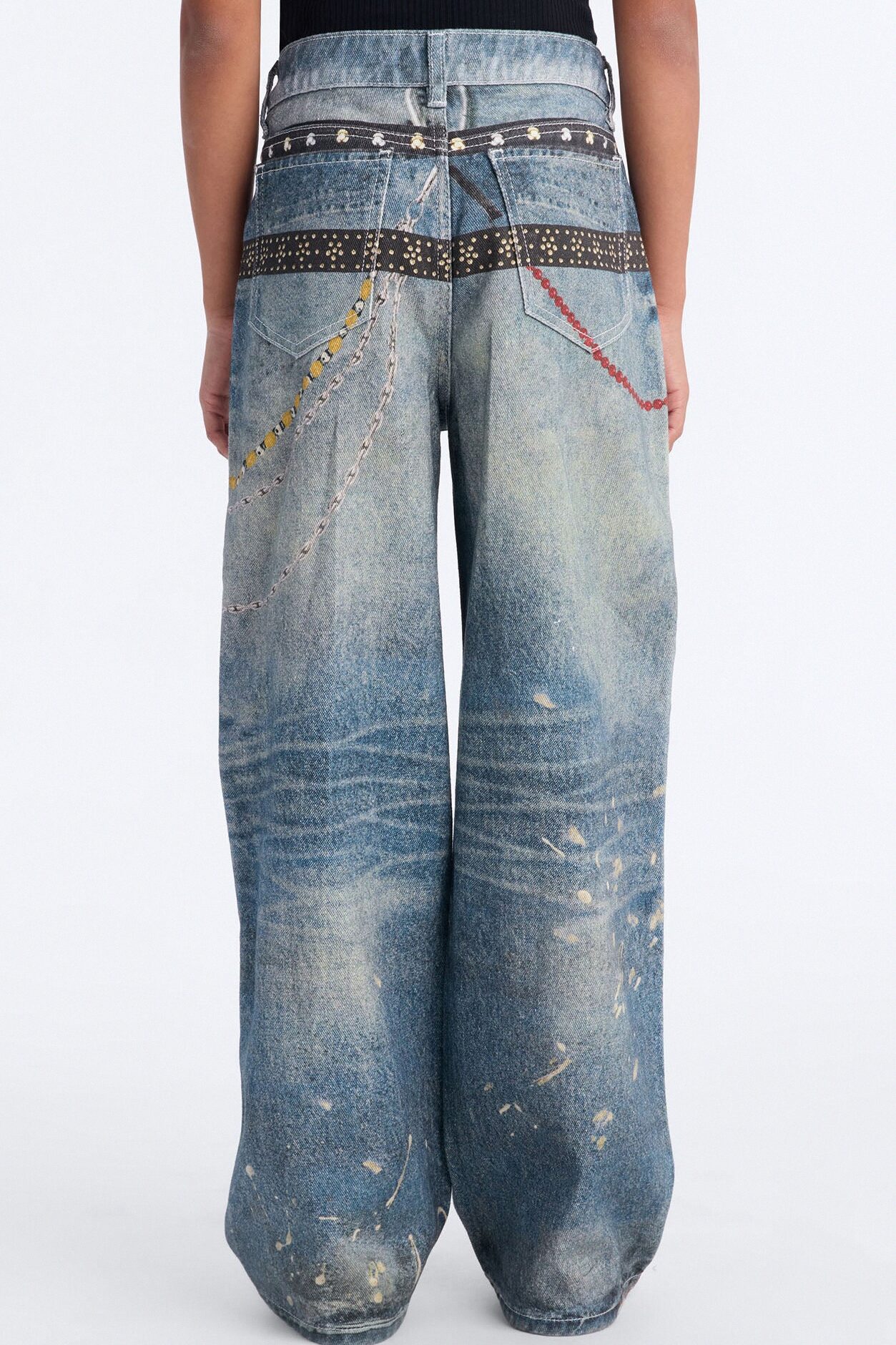 Mini Linked Up Printed Wide Leg Jeans - Medium Wash