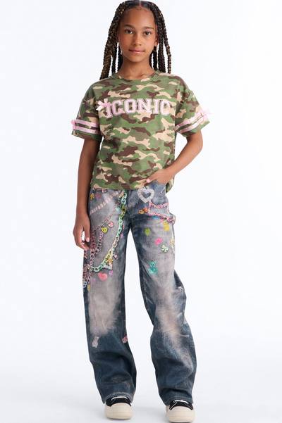 Mini Sweet Charms Printed Straight Leg Jeans - Dark Wash