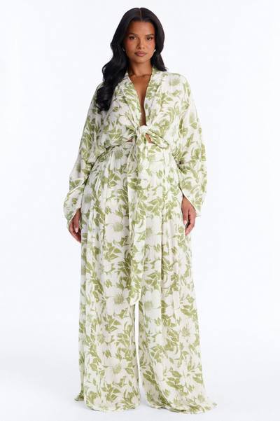 Samantha Breezy Wide Leg Textured Pant - Green/combo