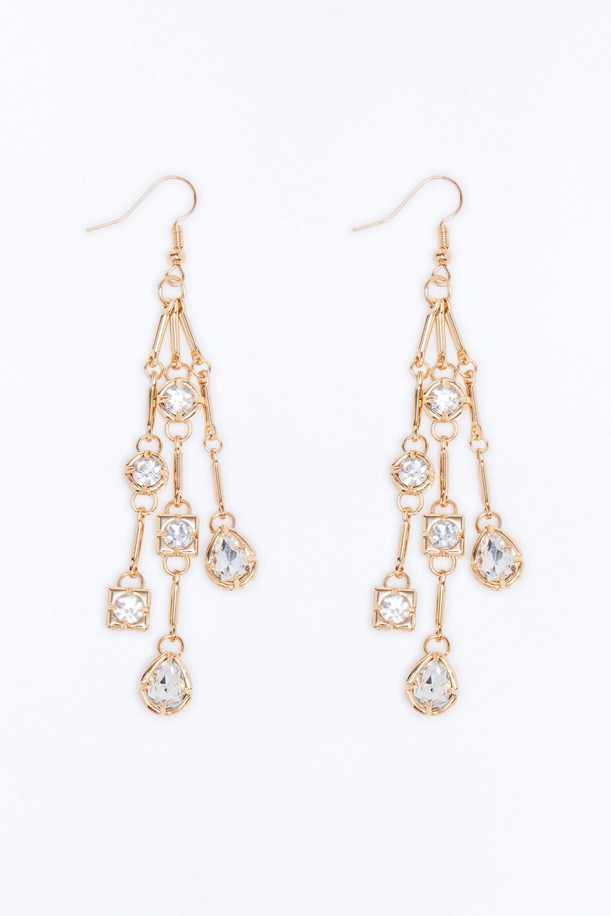 Rhinestone Twinkle Drop Earrings - Gold/Clear