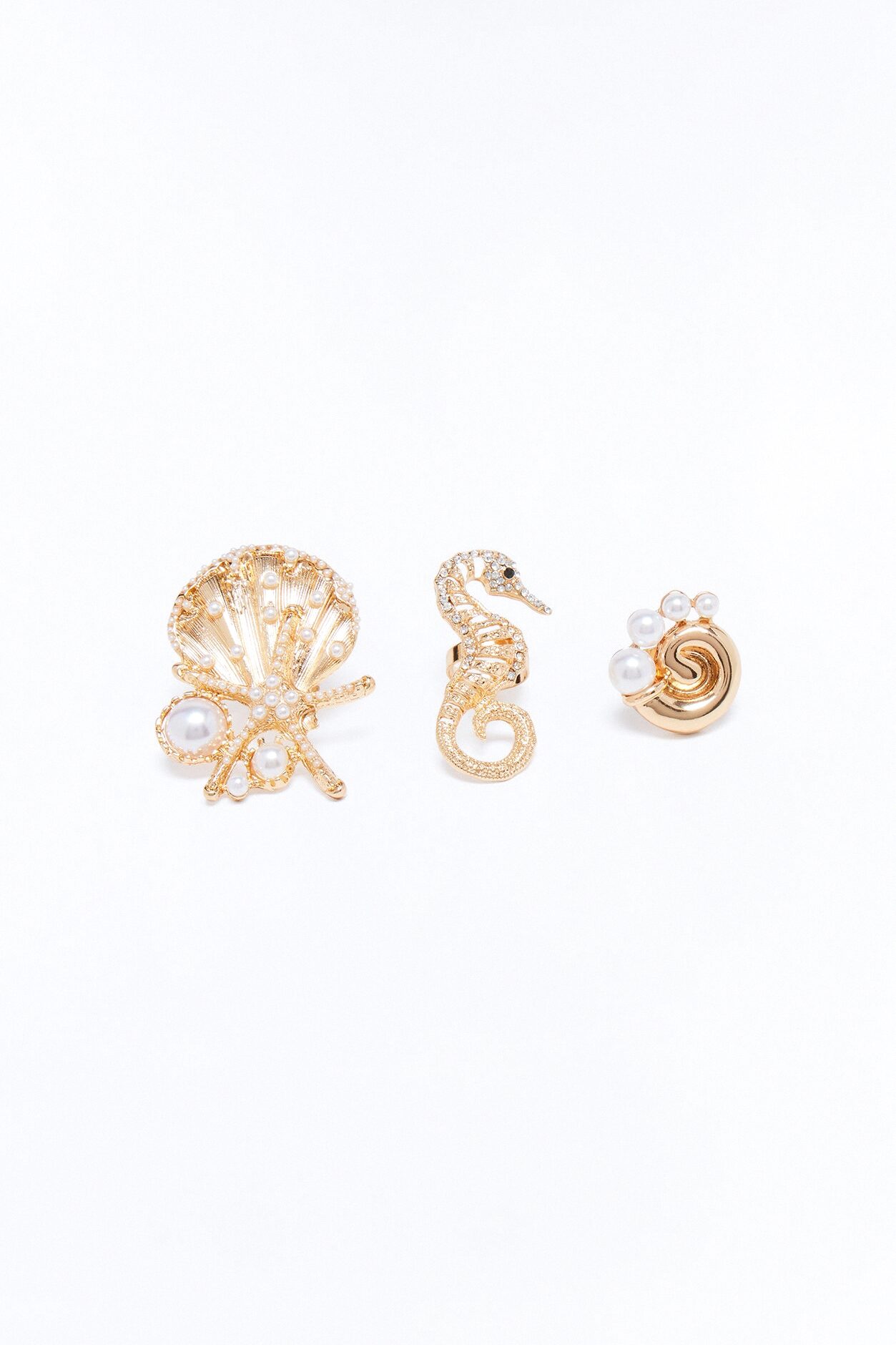 Paradise Seashells 3 Piece Ring Set - Gold