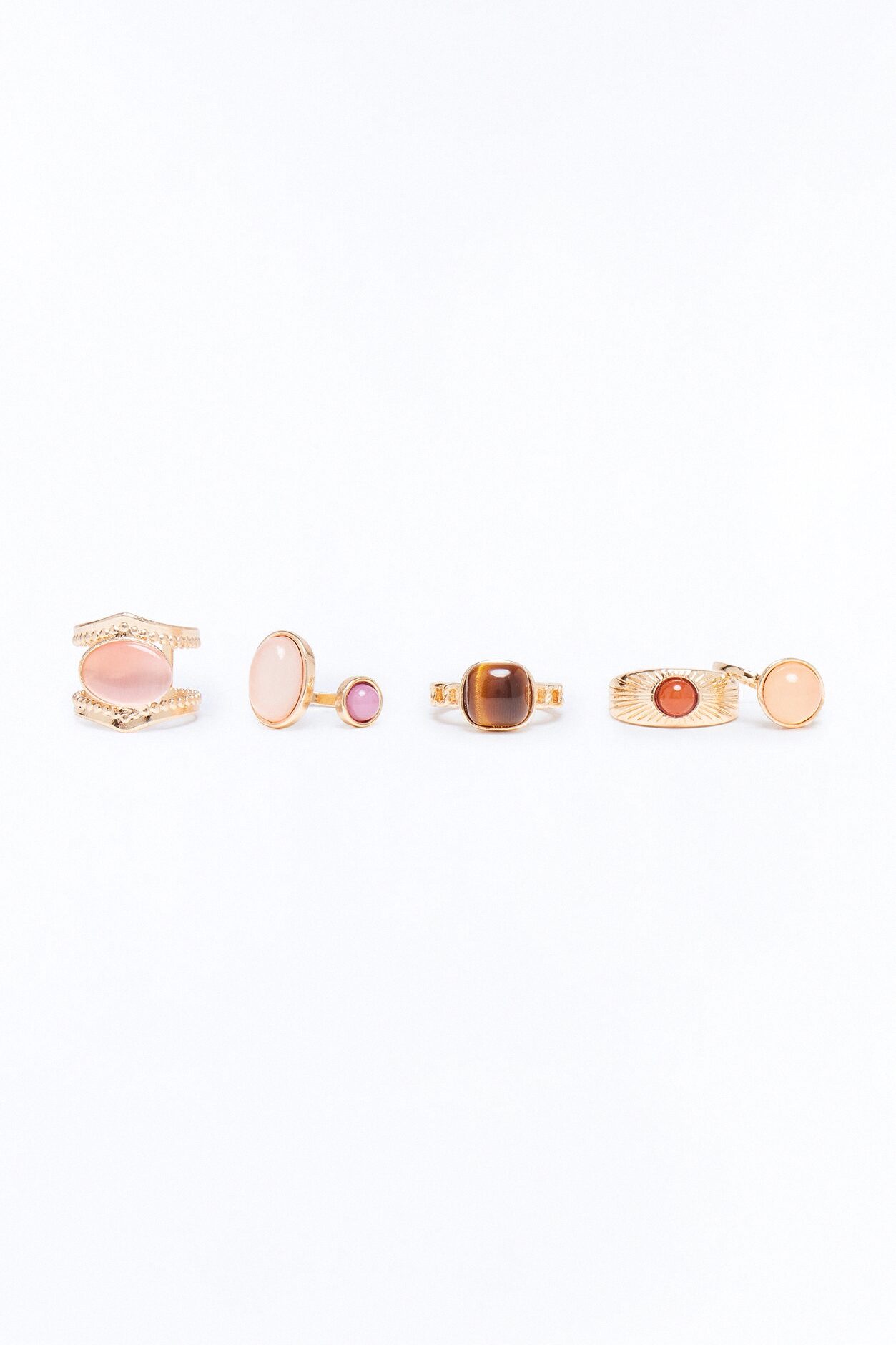 Soledad Jeweled 5 Piece Ring Set - Gold/Pink