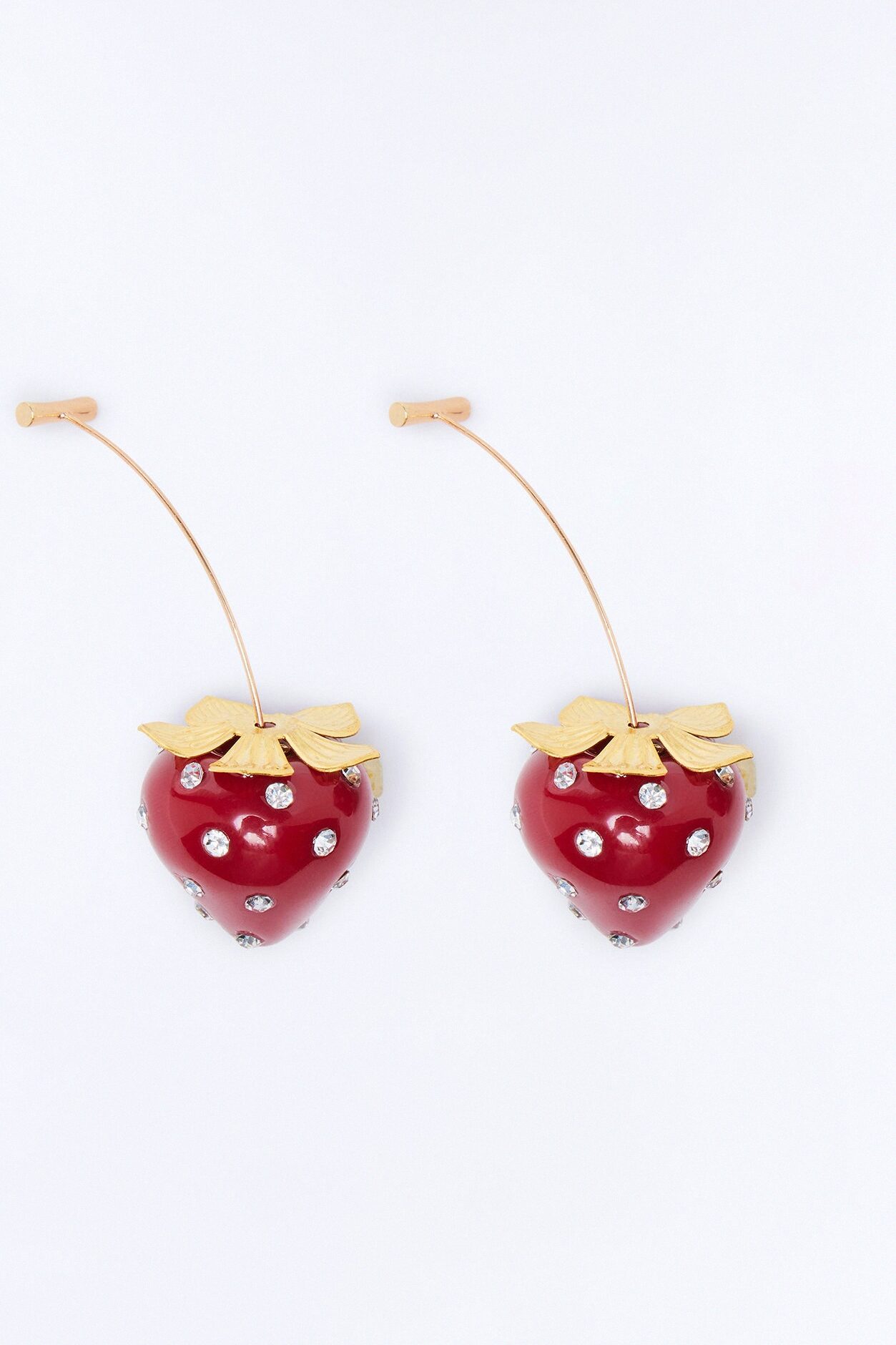 Strawberry Picking Drop Earrings - Gold/Red