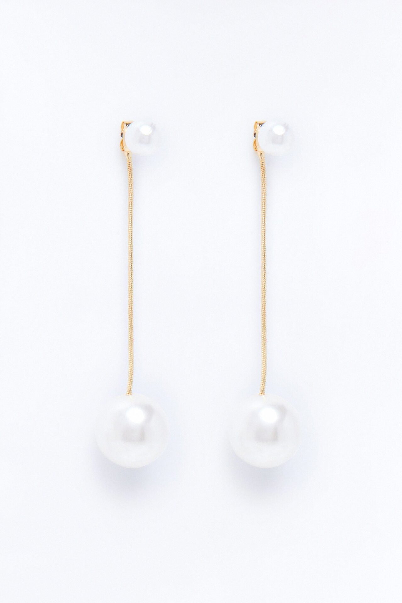 Luna Line Pearl Earrings - White/Gold