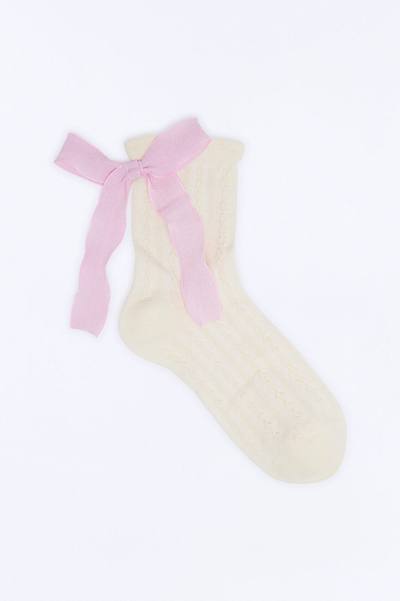 That Bow Cutie Crew Socks - Ivory/combo