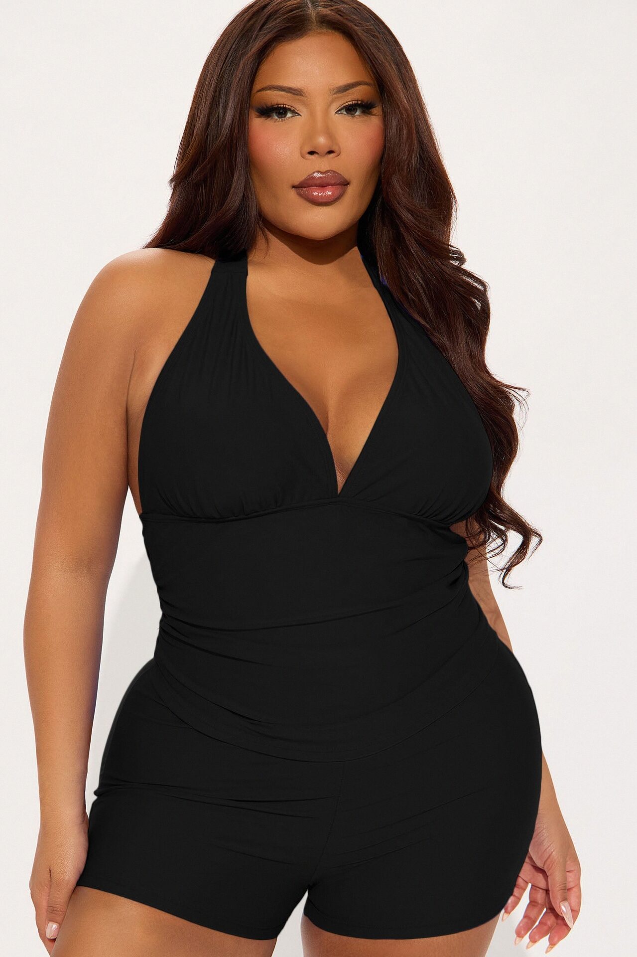 Maggie Ruched Tankini Boyshort 2 Piece Bikini - Black