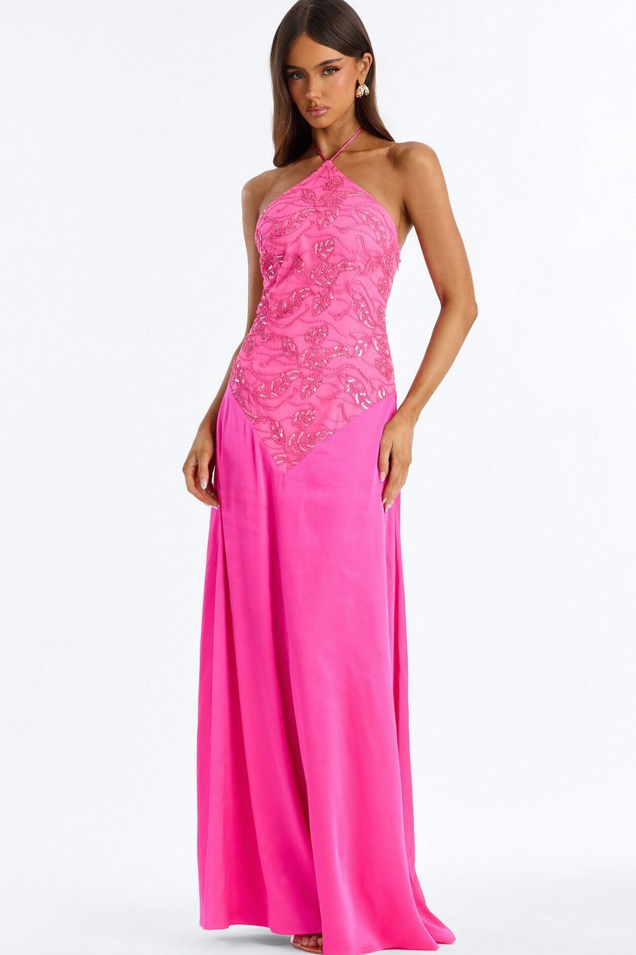 Sasha Embroidered Satin Gown - Pink