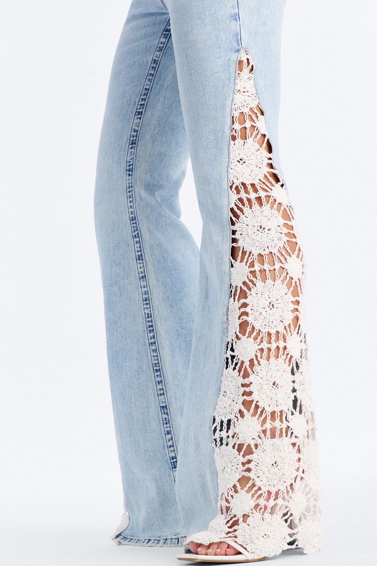Lucy Low Rise Crochet Flare Jeans - Light Wash