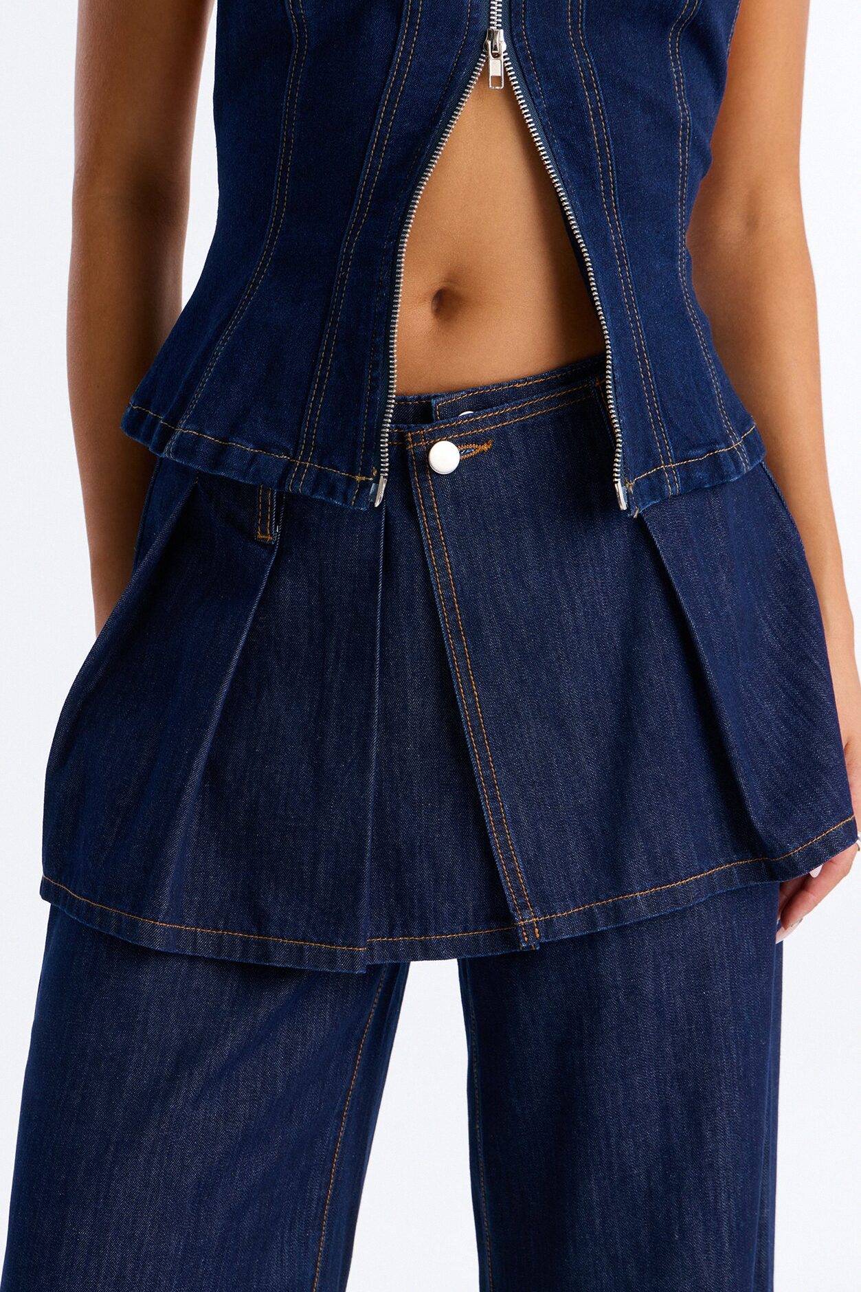 Set The Bar Skirt Overlay Wide Leg Jeans - Dark Wash