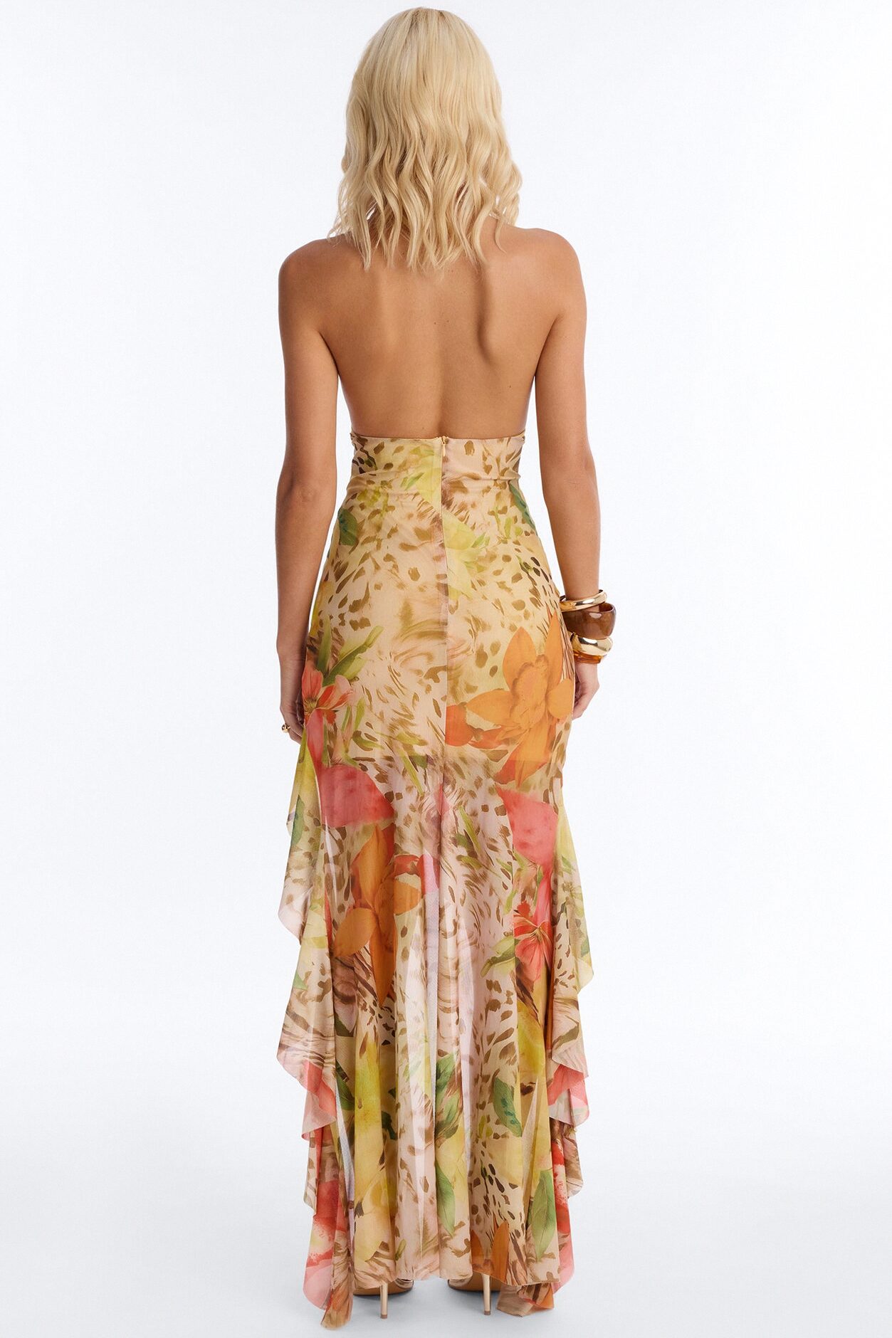 Tropic Energy Halter Mesh Maxi Dress - Yellow/combo