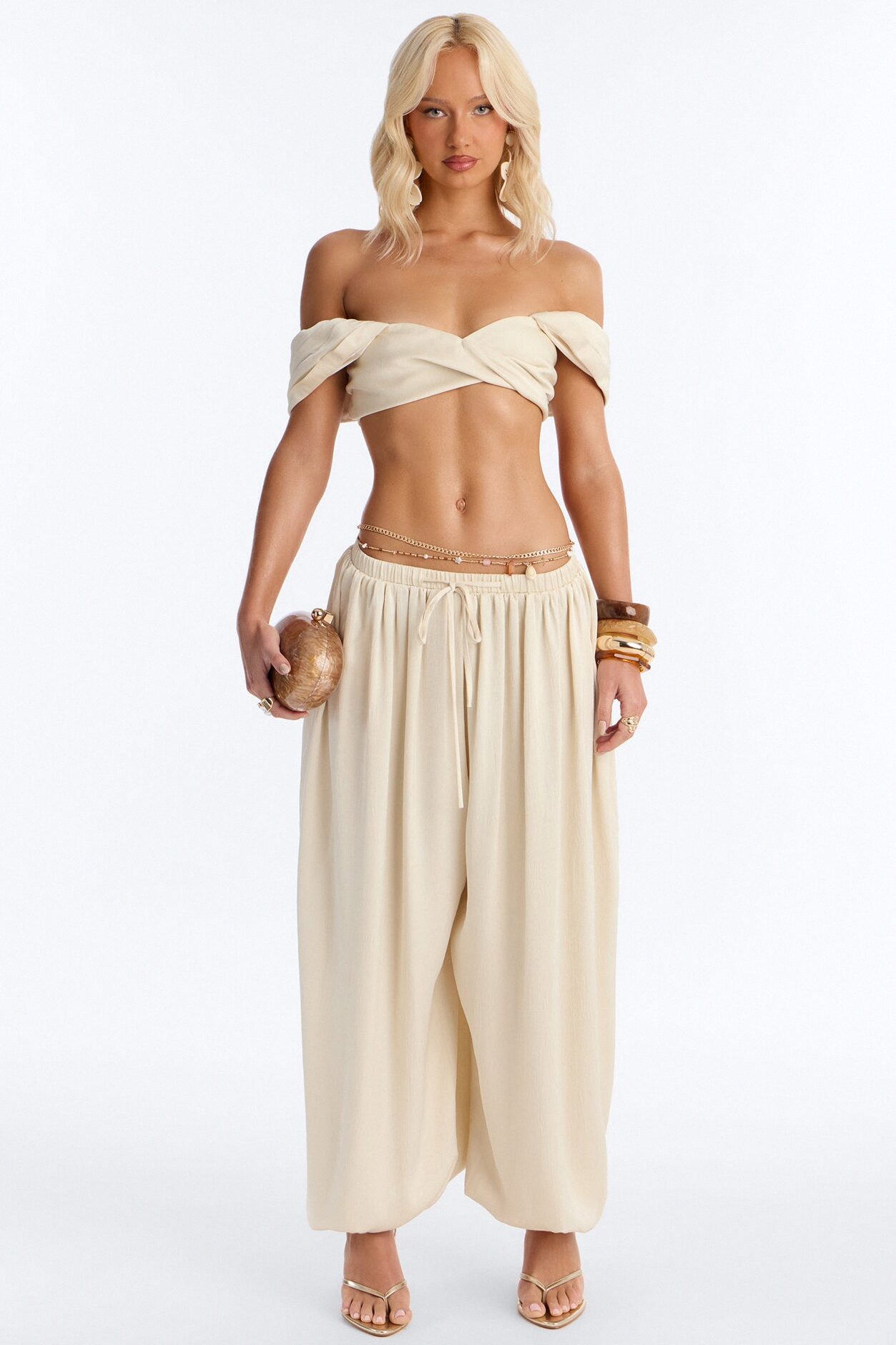 Aperol Satin Balloon Pant Set - Ivory