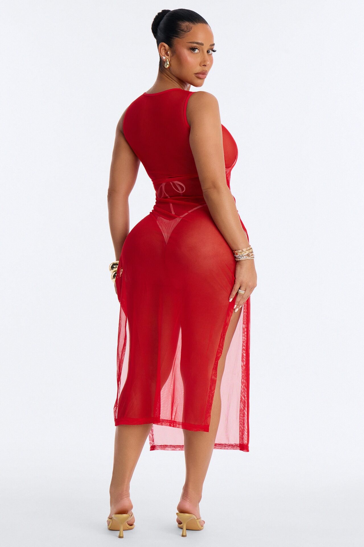 Sheer Thing Mesh Swim Cover Up Dress - Red