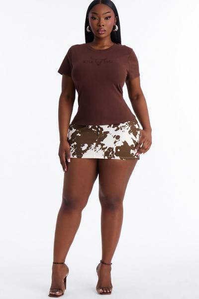 Wild Soul Embroidered Baby Tee - Brown