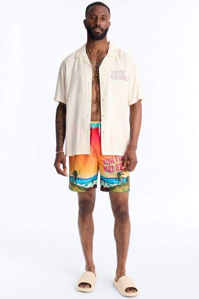 Wish You Were Here Postcard Short Sleeve Cuban Collar Shirt - Cream