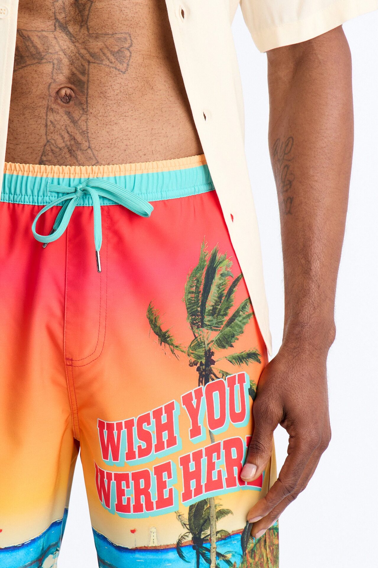 Wish You Were Here Postcard Swim Trunk 7″ - Multi Color