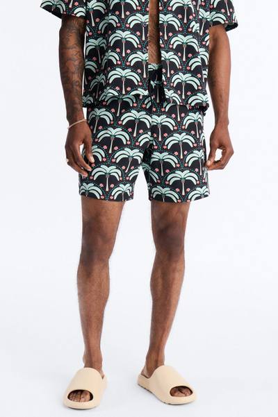 Palm Mandala Swim Trunk 7″ - Black/Green