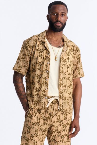 Cabo Canopy Cuban Collar Shirt - Tan Multi Color