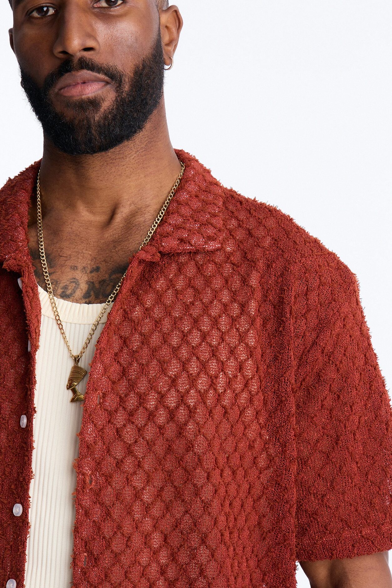 Mahogany Net Full Button Shirt - Brown