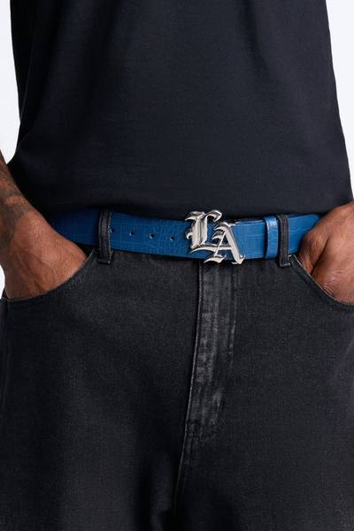 LA Embossed Faux Leather Belt - Navy/combo