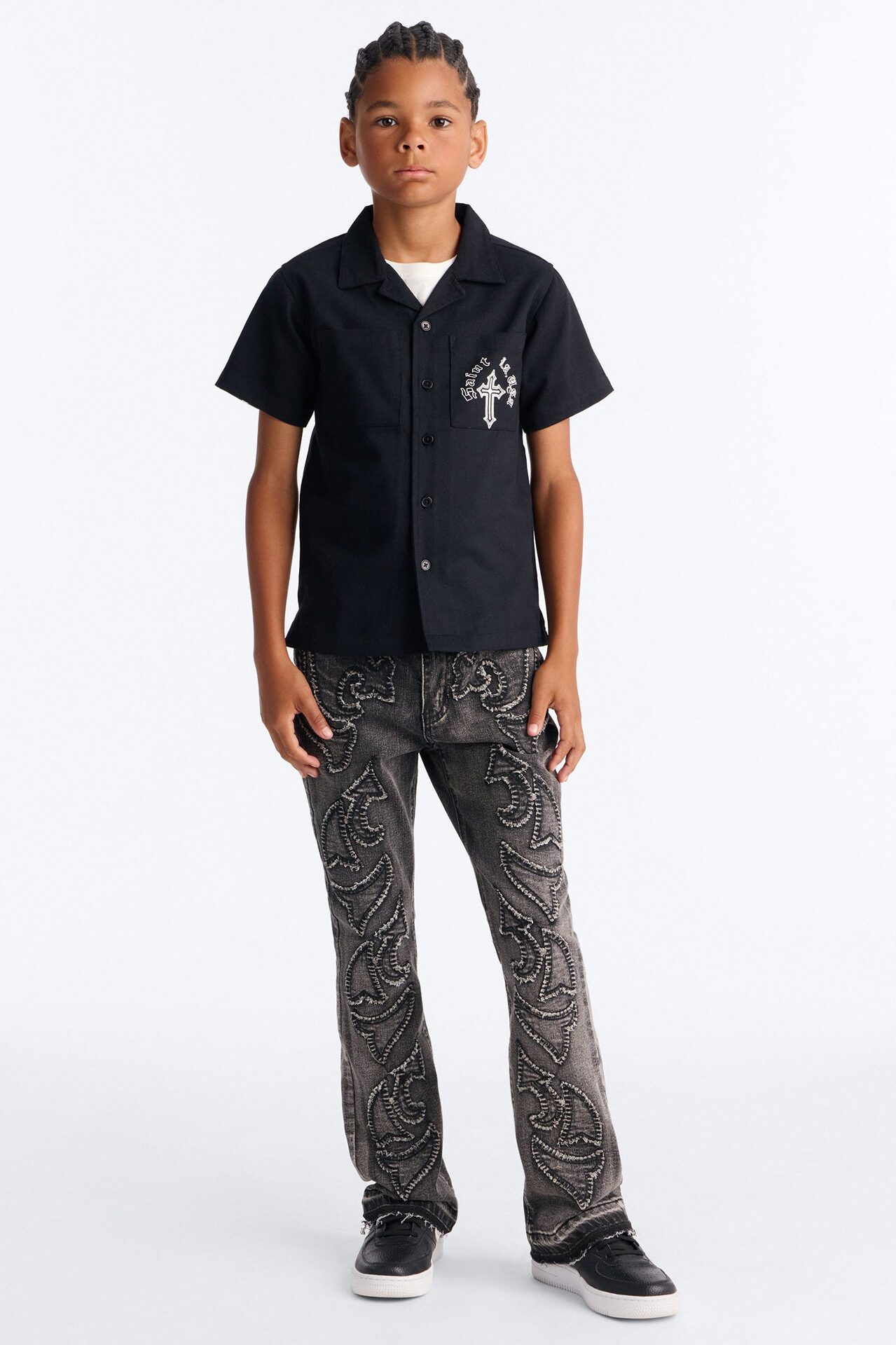 Mini Saint Life Short Sleeve Button Down Shirt - Black