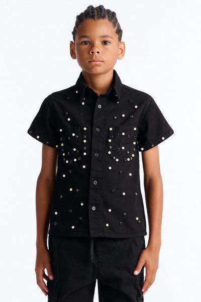 Mini Apex Stud Button Up Shirt - Black