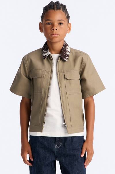 Mini Canon Contrast Collar Zip Up Shirt - Taupe