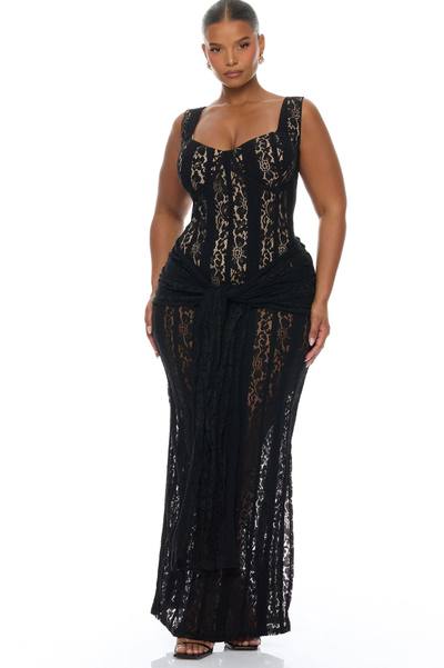 Martina Draped Lace Maxi Dress - Black